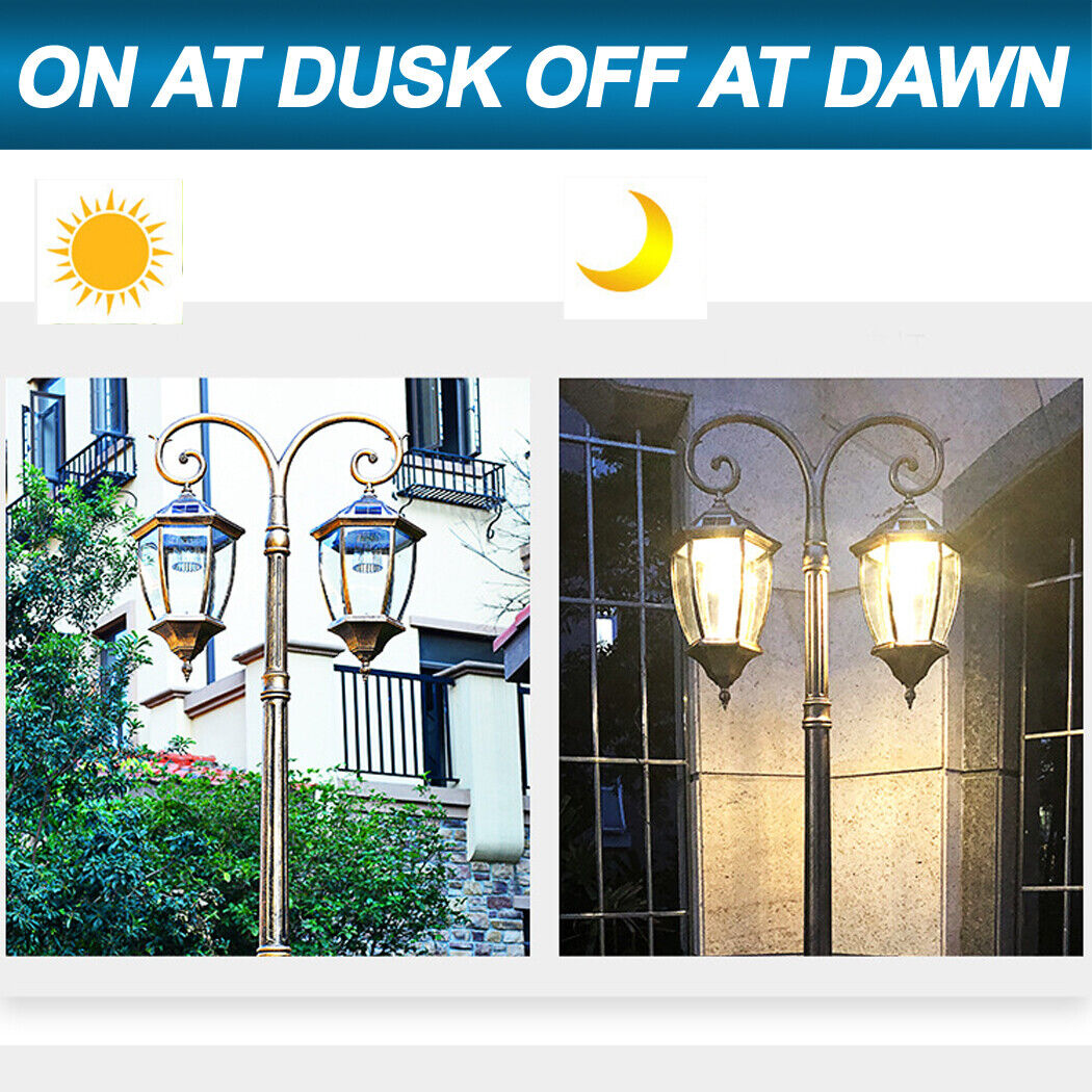 Double Head Antique Solar Coach Post Light 2 Head Clear Glass street Lantern Hexagonal