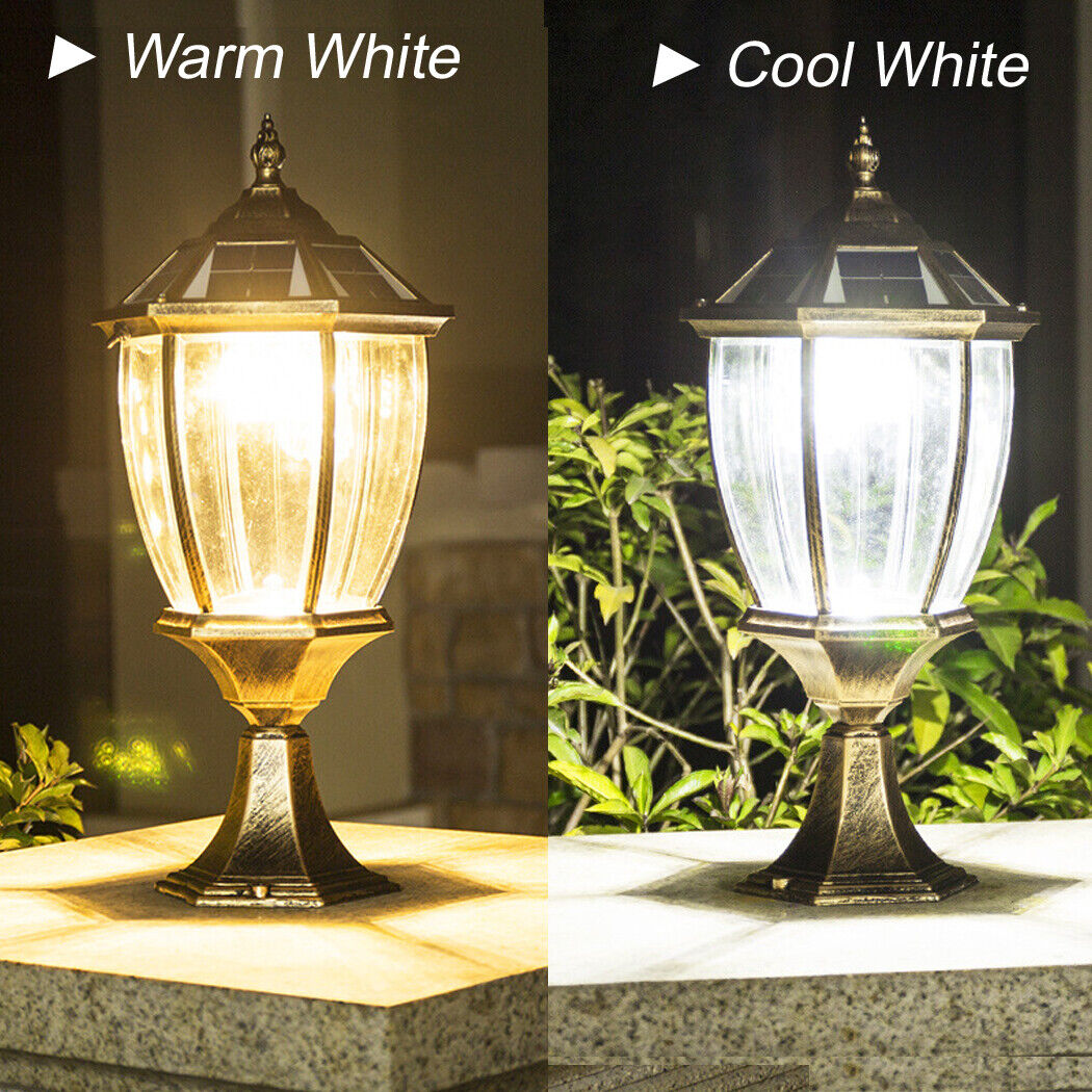 Solar Stone Pillar Light Hexagonal Solar Post Lamp Clear Glass Gate Porch Light