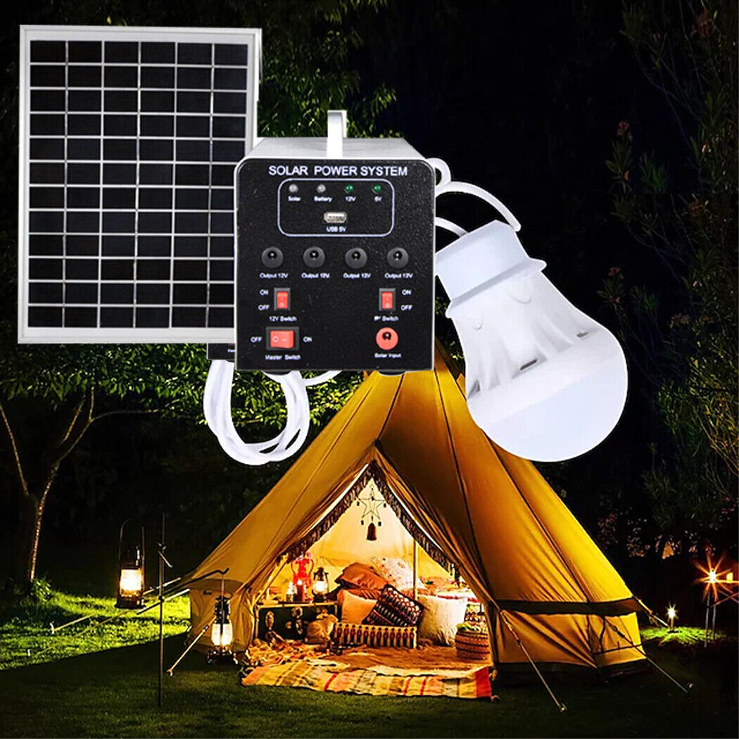 Solar Panel Power Generator Kit Solar Panel Battery 4 bulbs 25W Off-Grid Solar