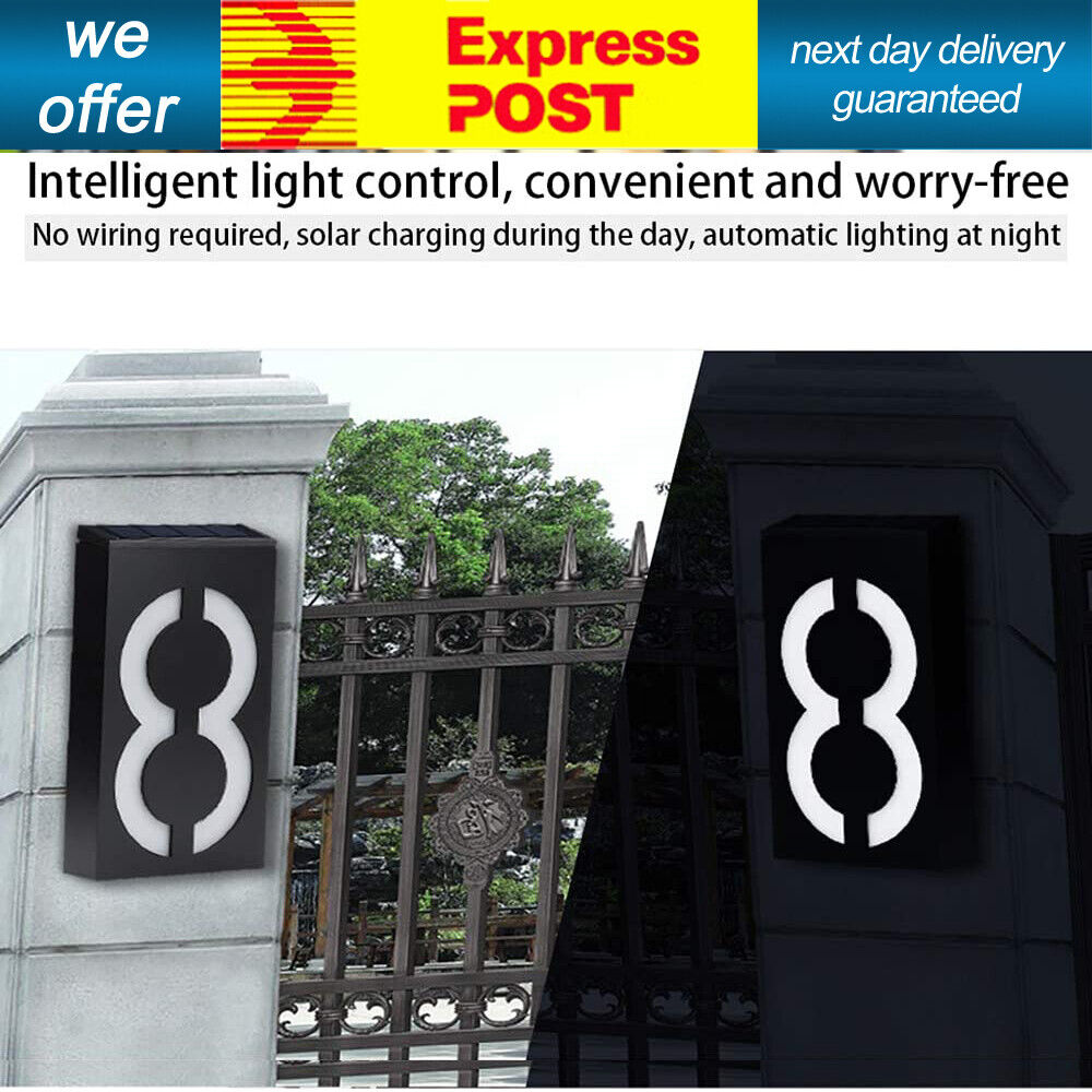 Solar Power LED House Address Plaque Number Sign Light Outdoor Door Wall Plate