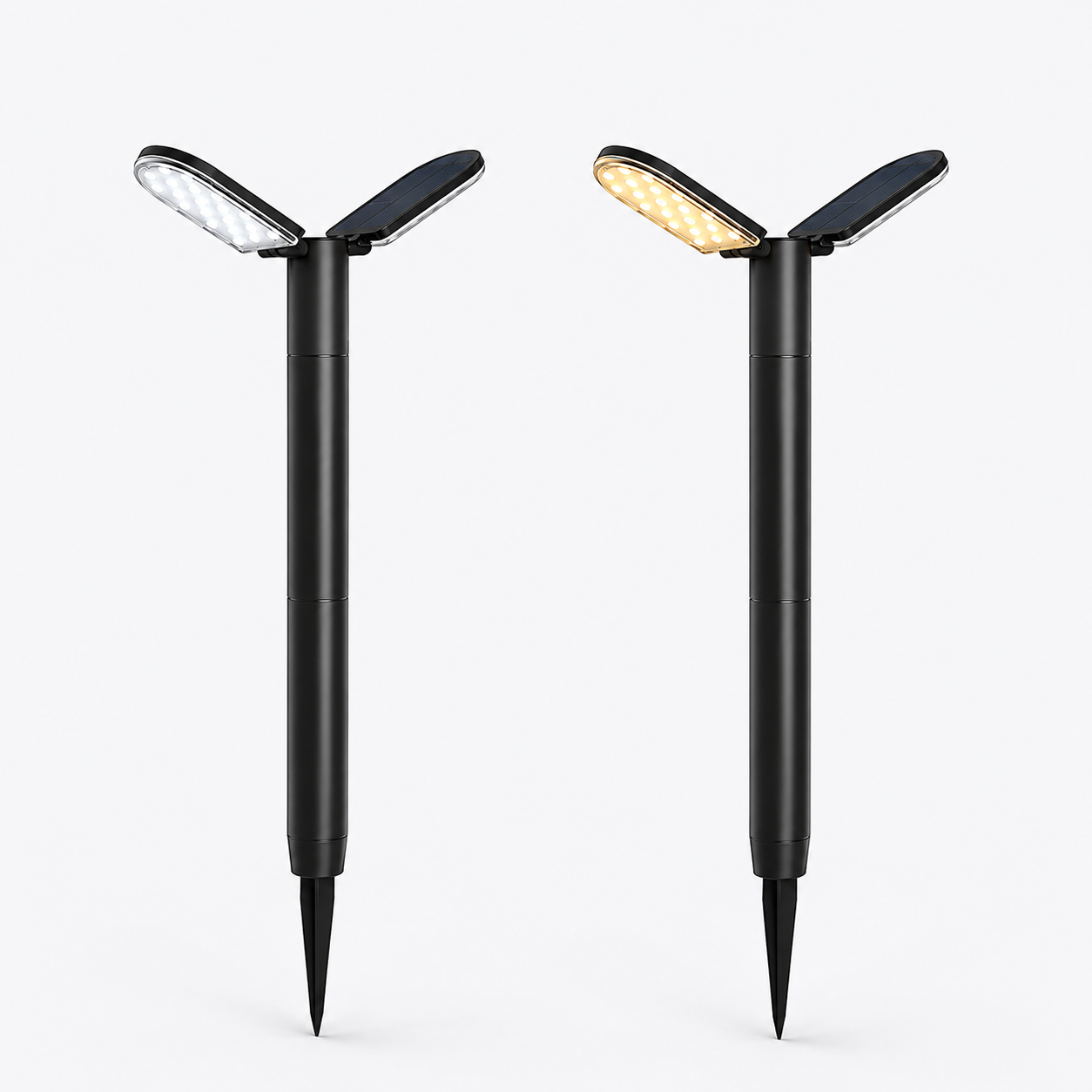 Solar garden stake lights showing cool white and warm white dual LED options outdoor solar lawn lights Australia