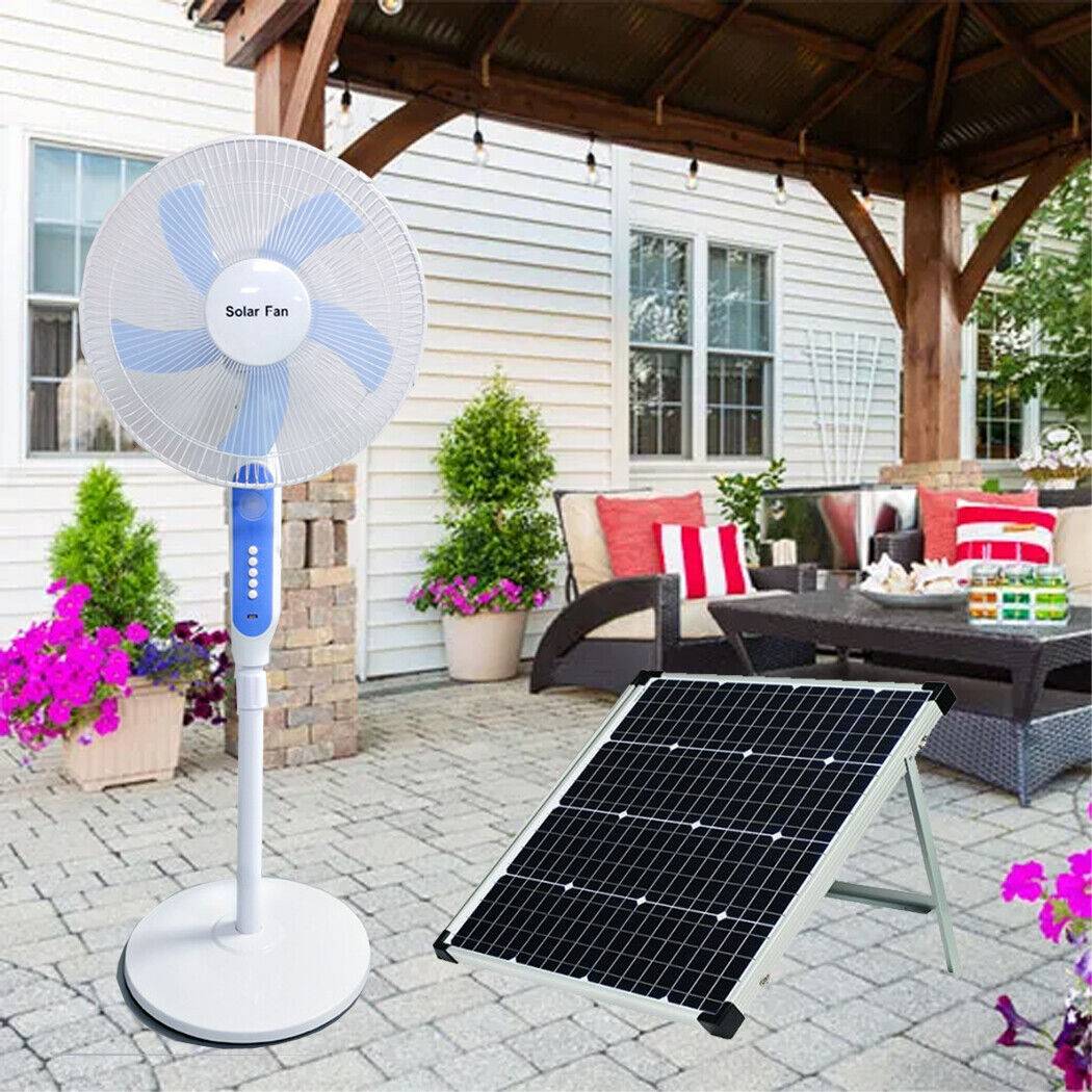 Solar Powered Pedestal Fan Stand Fan Outdoor Indoor AC Adapter Caravan Solar Fan